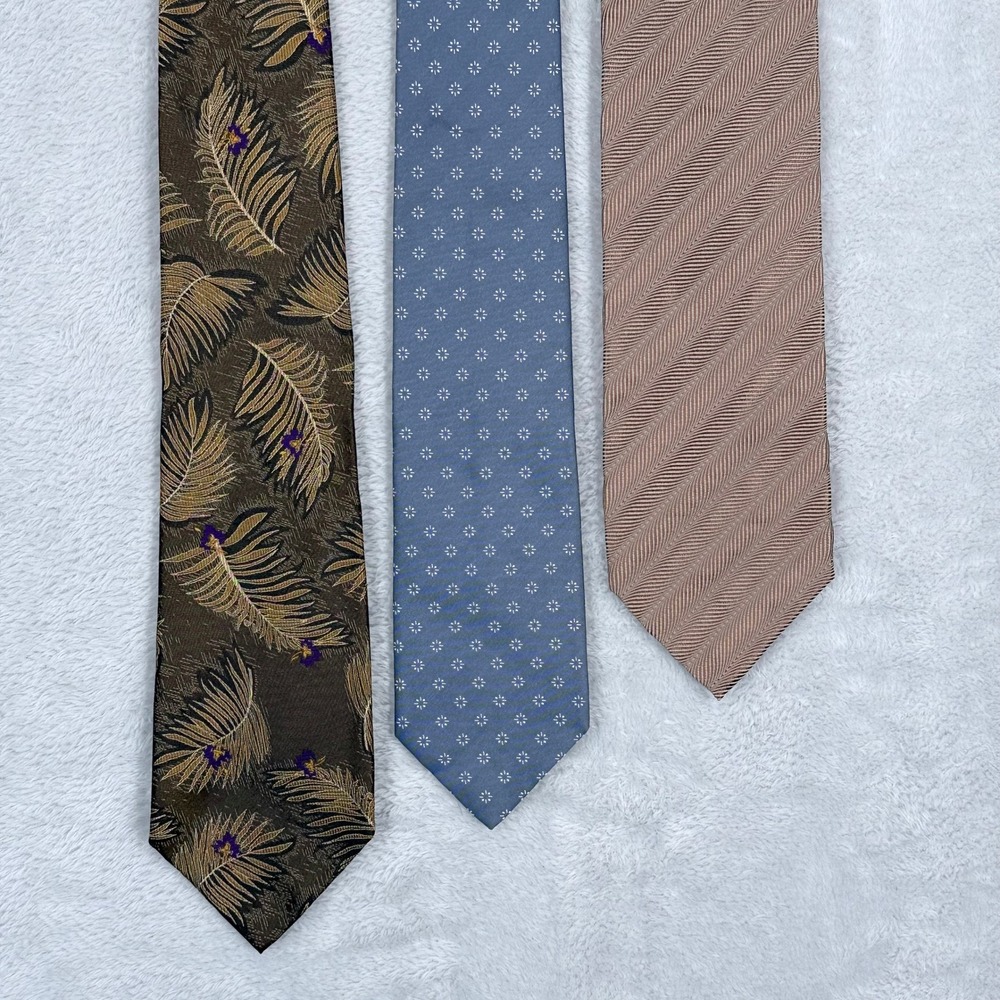 Lot 3 Hugo Boss 100% Silk Tie Mens Multicolor Botanical Geometric Striped Italy